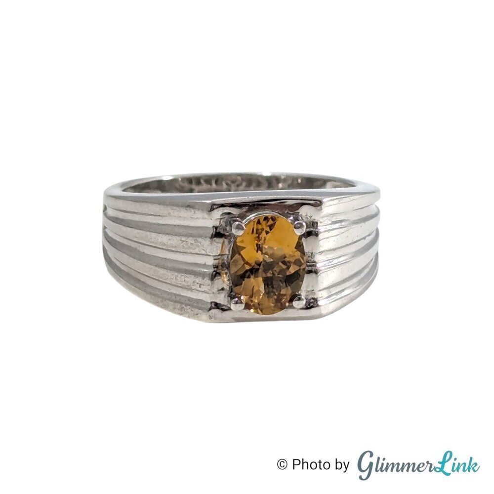 STS 925 Sterling Silver Size 9 Ribbed Band Ring – Oval Orange Quartz, 6.5g